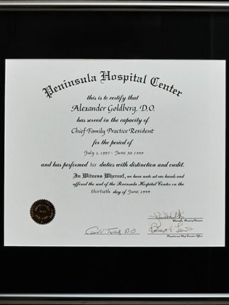 Certificate of completion for Chief Family Practice Resident