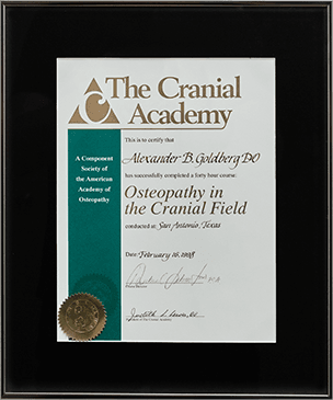 Certificate of completion for osteopathy course.