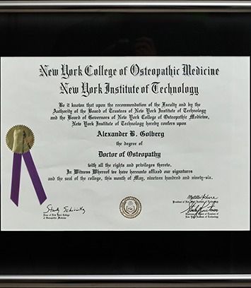 Doctor of Osteopathy diploma from NYIT.